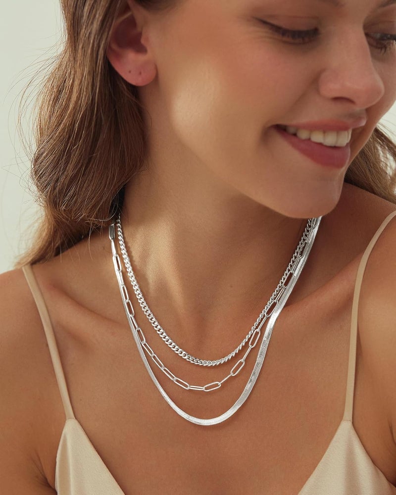 Dodder Store Gold Layered Necklaces for Women, 14K Gold Plated Dainty Gold Chain Choker Necklace Stack, Herringbone Gold Necklaces Set - Image 1